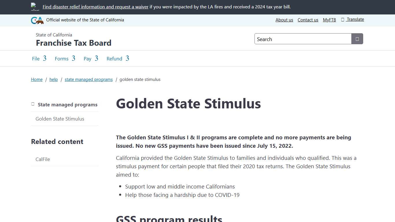 Golden State Stimulus FTB.ca.gov