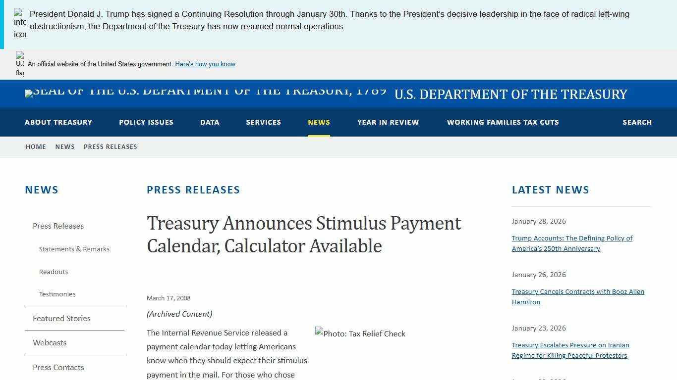 Treasury Announces Stimulus Payment Calendar, Calculator Available U.S. Department of the Treasury